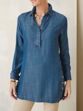 Chico's Denim-Look Button-Side Tunic - Blue